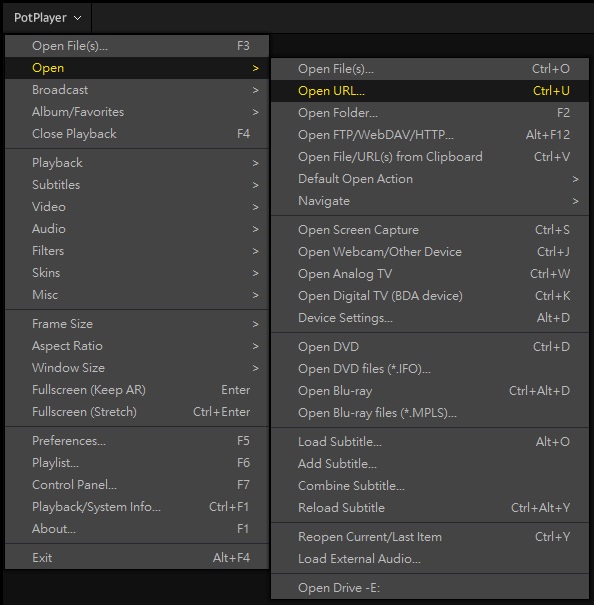 PotPlayer menu