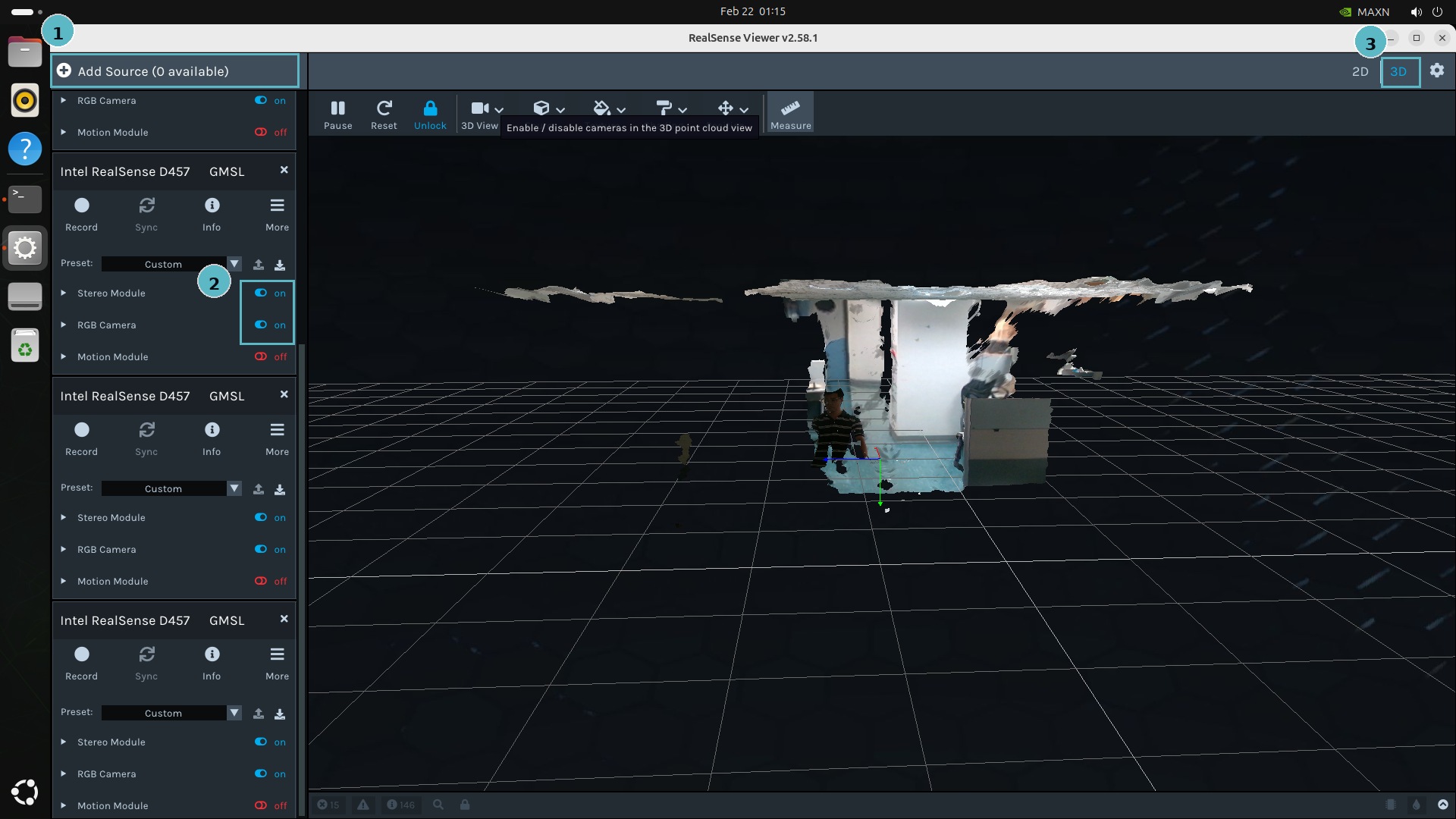 AVerMedia's customized RealSense viewer showing the multi-camera 3D reconstruction